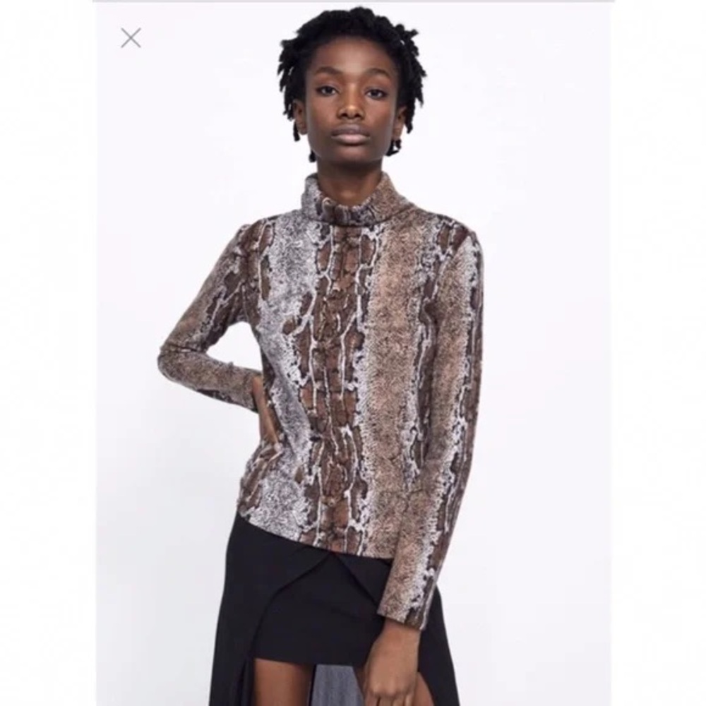Zara Snakeskin Print Turtleneck Top